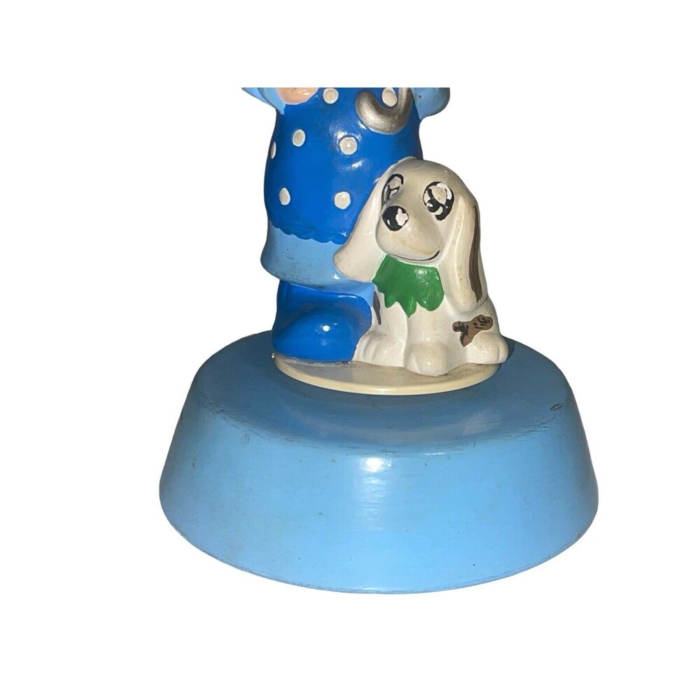 Vintage Girl Under Umbrella Blue Outfit Ceramic Music Box Girl Dog Duck RARE - Picture 6 of 15